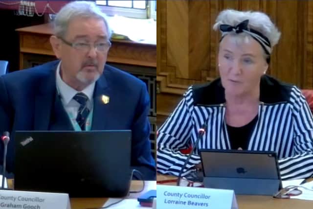 County Cllrs Graham Gooch and Lorraine Beavers failed to persuade each other of their respective points of view (image: Lancashire County Council webcast)