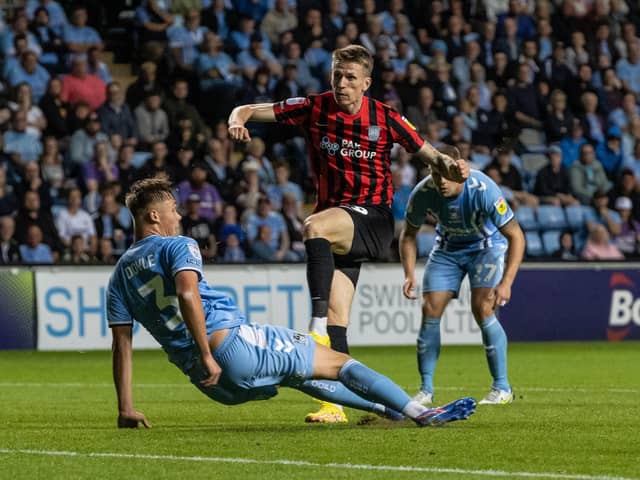Preston North End's Emil Riis scores his only goal of the season away at Coventry City.