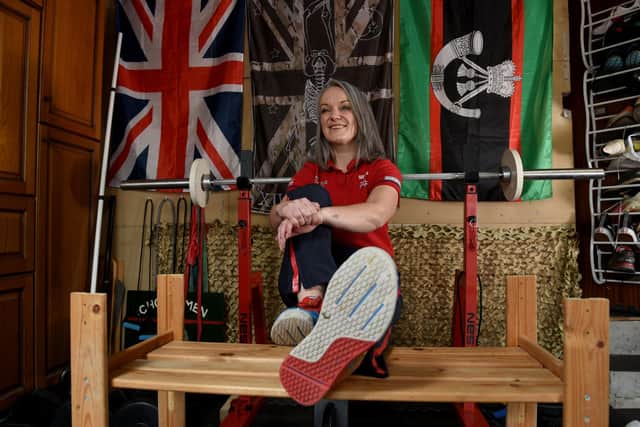 Photo Neil Cross; Gill Charlton training in her garage for the Invictus Games
