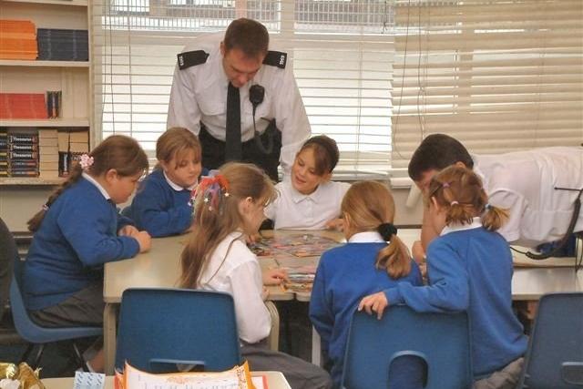 PC Steve Bell gives safety tips to youngsters from Flakefleet County Primary School in Fleetwood as part of the Kidsafe initiative, running in conjunction with Wyre Housing Association