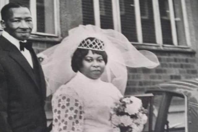 Maxine and her husband, John Austin Grant, on their wedding day. John died on December 8, 1984, just a few years after the couple settled in Preston