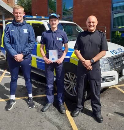 Alistair White, Preston North End Community Engagement Officer, with Lewis Findlay, and Inspector Jon Cisco (Early Intervention Team).
