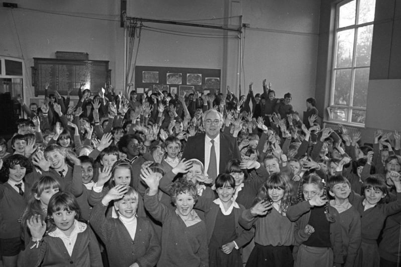 The headmaster of Preston's largest primary school was sent on his way to retirement by a crowd of friendly faces. All 374 children at St Andrew's CofE school gathered in the school hall to say goodbye to Mr John Jelf. And to cpmplete the occasion, three of the head's own children were there too