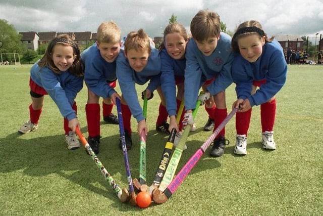 The Harris team reaching out for success at the Hockey Play Day held at Preston College, from left Grace Holder, 10, David Marshall, 10, Kristian Brandwood, 11, Jillian Malbon, 10, Philip Rowland, 11, and Clare Thornhill, 10
