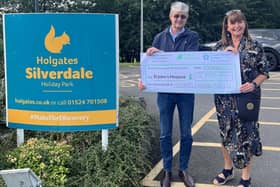 Michael Holgate from Holgates Holiday Parks with Sue McGraw, Chief Executive of St John's Hospice