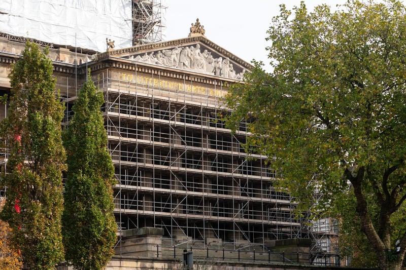 The coverings have started coming off at the Harris Museum ahead of the removal of the scaffolding