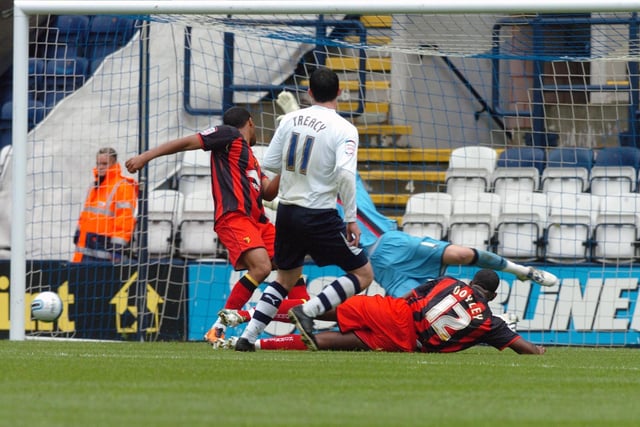Keith Treacy hits the post for PNE.