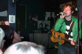 Ed Sheeran performing at The Mad Ferret in Preston, 2011. This was the year when his debut single The A Team was released