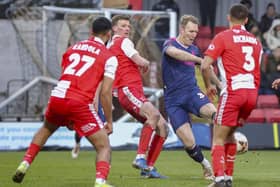 Mark Ellis scores Chorley's winner at Kidderminster Harriers (photo: David Airey)