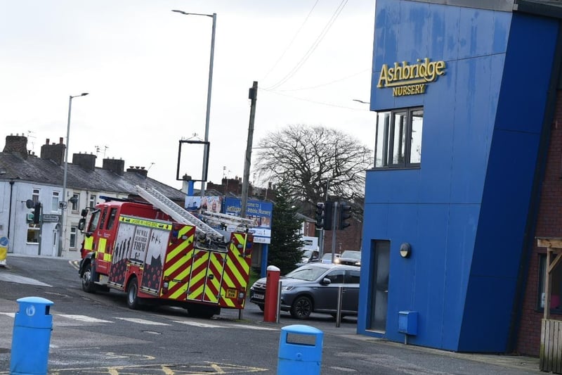 Fire crews parked at Ashbridge Nursery in London Road to assist with the river search