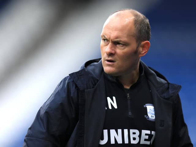 HUDDERSFIELD, ENGLAND - OCTOBER 24: Alex Neil reacts during the Sky Bet Championship match between Huddersfield Town and Preston North End at John Smith's Stadium on October 24, 2020 in Huddersfield, England.  (Photo by George Wood/Getty Images)