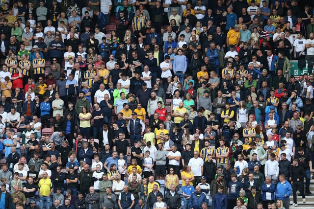 The PNE fans at Wigan Athletic.