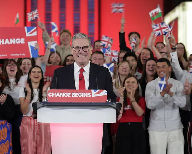 Labour Leader Keir Starmer celebrates winning the 2024 General Election. Photo: Ricky Vigil/Getty Images