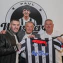 Boyzone band member Shane Lynch with Chorley commercial director Jeff Clarke and a Magpies fan (photos: David Airey/dia_images)
