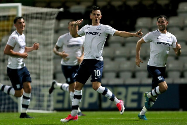 Preston North End's Josh Harrop celebrates scoring his side's first goal of the game during the match at Deepdale