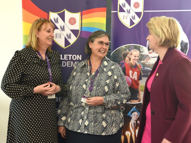 (Left to right): Helen Dicker, Chair of Trustees, with Lesley Gwinnett and Katherine Fletcher MP