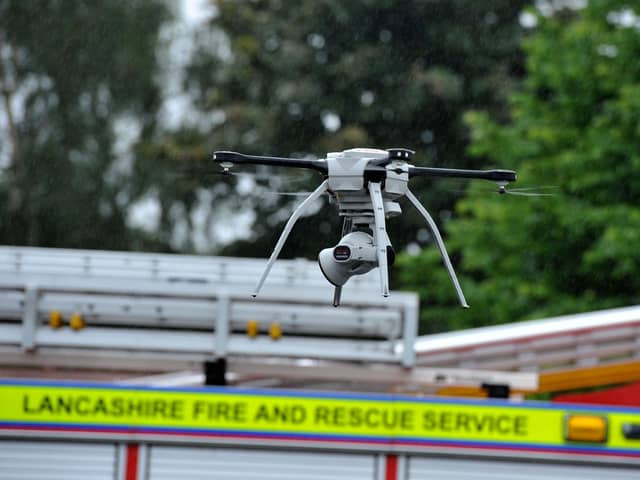 A drone was used at an outbuilding fire in Lancaster. Photo Neil Cross.