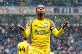 Preston North End's Daniel Johnson celebrates Ched Evans’ goal at Blakcburn Rovers