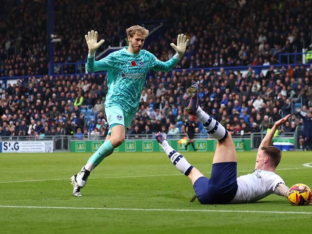 Emil Riis goes down as PNE appeal for a penalty (photo: Shaun Brooks/CameraSport)