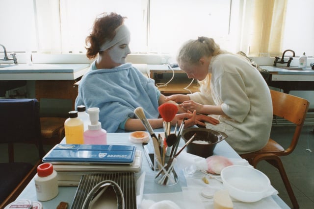 Saundra Pollard turns mum Andrea into a French aristocrat as part of her end-of-term exams for the theatrical and media make-up course at Preston College in 1994