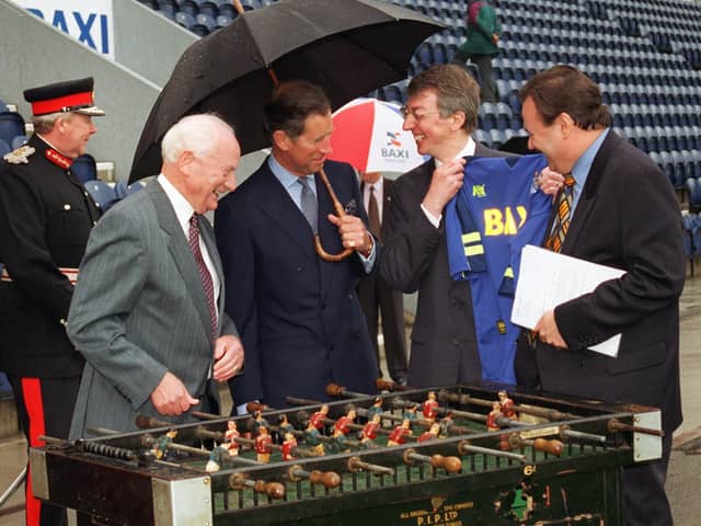 They weresharing a giggle over something - Prince Charles with Tom Finney and Bryan Gray at Deepdale, Preston