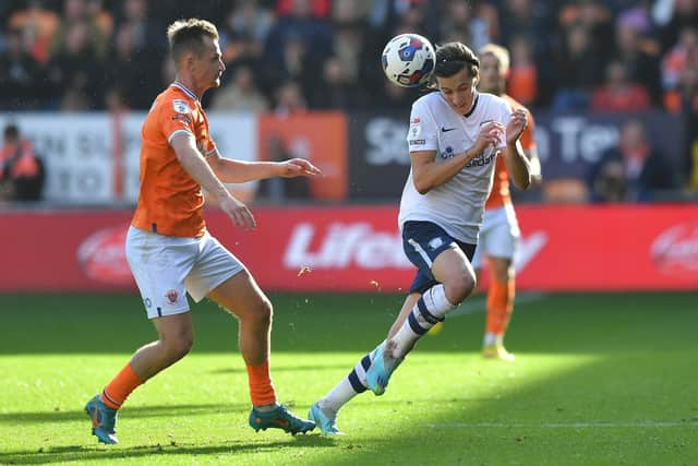 North End's Alvaro Fernandez battles with Blackpool's Callum Connolly