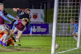 Jack Sampson scores against South Shields on Tuesday night (photo: David Airey/dia_images)