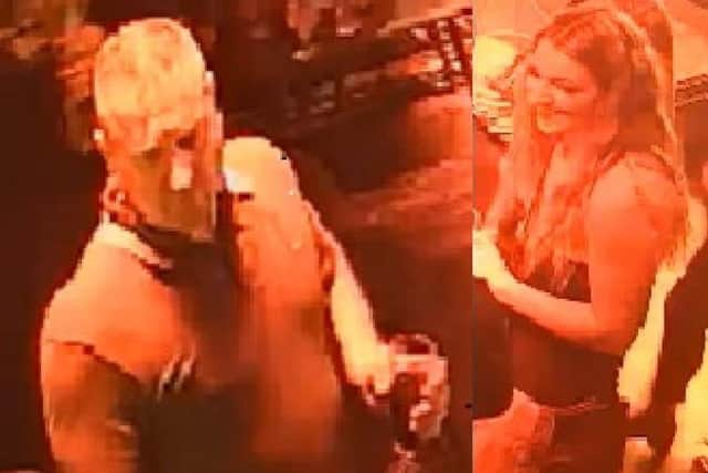 Do you recognise these two people? Police want to trace them in connection with assaults at a bar in Preston (Credit: Lancashire Police)