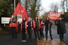 Ambulance staff on strike at Broughton Ambulance HQ