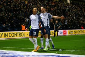 Cameron Archer celebrates scoring Preston North End's winner against Blackpool at Deepdale