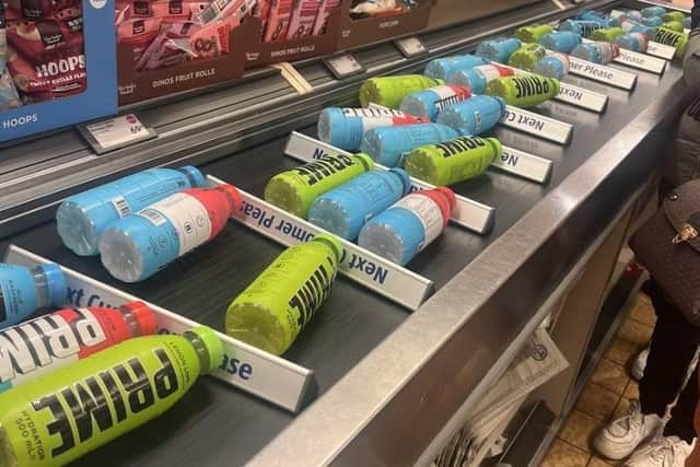Customers were only allowed to buy three Prime bottles at a time in Aldi stores today (Thursday, December 29)