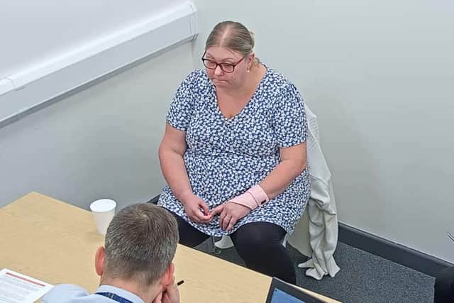 Laura Castle being interviewed by Cumbria Police detectives. The 38-year-old she has been jailed for a minimum of 18 years for the murder of a one-year-old boy she was hoping to adopt