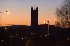 Sunrise and Preston's St. Mark's church with Winter Hill in the distance, photographed from Tulketh Brow. The Grade II* listed church was designed by E. G. Paley, and the tower was added between 1868 and 1870. It is constructed in sandstone with slate roofs, and is in decorated style. The church consists of a nave, transepts, a chancel with an apse, a porch, and a northeast tower. It is now redundant and has been converted into flats