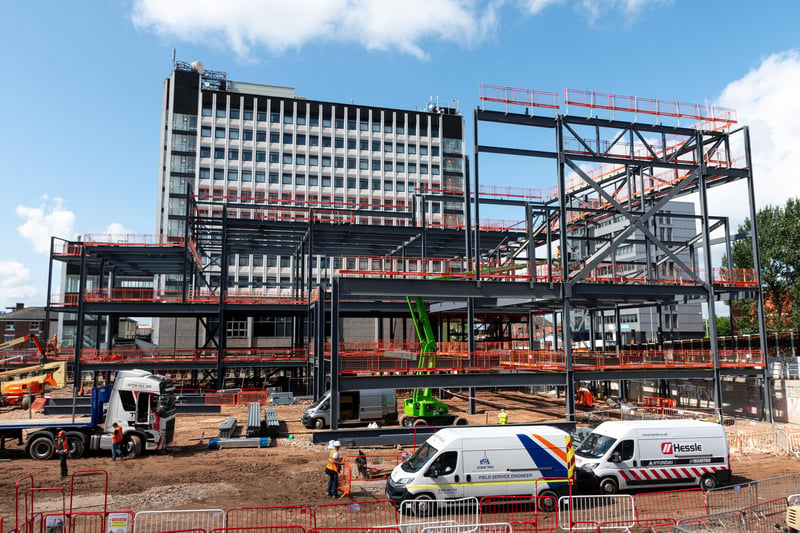 The steelwork started going in last month to create a structure that will house an eight-screen cinema, 16-lane bowling alley, competitive games outlet, five restaurants and a street food hub