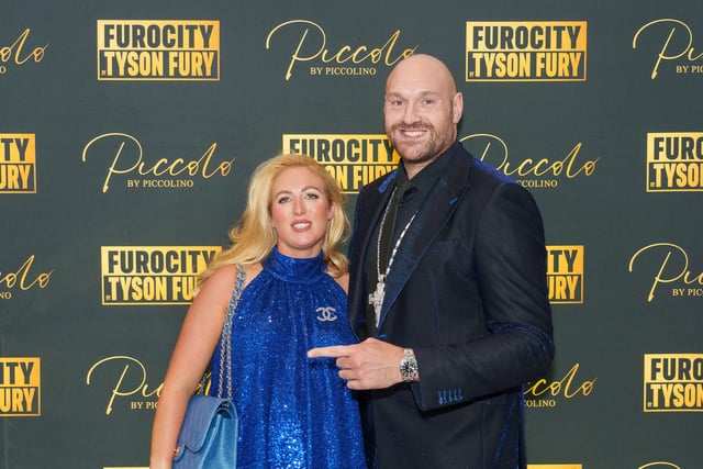 Tyson Fury and his wife Paris attend a party hosted by Tyson Fury at Piccolo in Manchester to launch his new Furocity Champion energy drink, available in Iceland now. Picture date: Thursday July 27, 2023. PA Photo. Available at Iceland Foods and The Food Warehouse, the flavour of Furocity’s Champion energy drink has been unveiled exclusively to the guests in attendance. Picture credit should read: Dominic Lipinski/PA Wire.