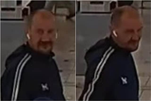 Do you recognise this man? Officers want to speak to him after a police car was damaged in Blackburn (Credit: Lancashire Police)