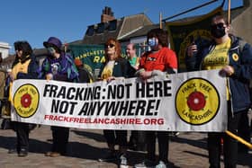 Anti-fracking protesters outside the Winter Gardens last month where the Conservative Party Spring Conference was being held.