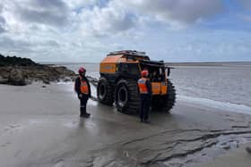 Bay Search and Rescue's Sherp vehicle searching in the bay for a missing person.