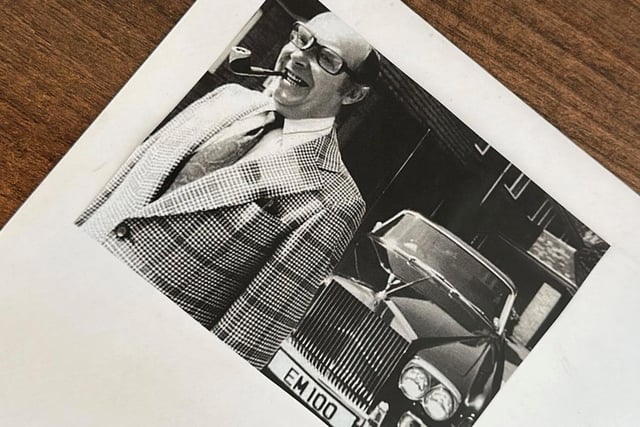 Eric Morecambe in front of his Rolls Royce Silver Shadow which is now up for auction. Picture from Iconic Auctioneers.