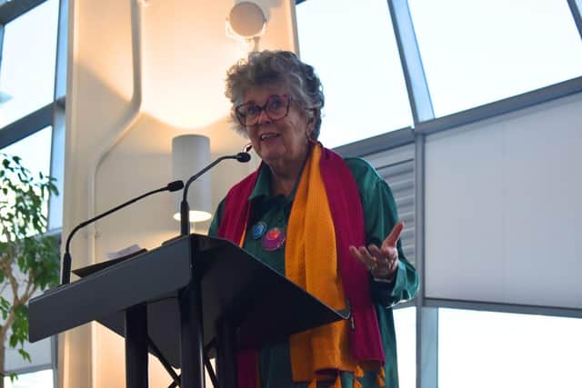 Prue Leith speaking at Food for Life Served Here's event.