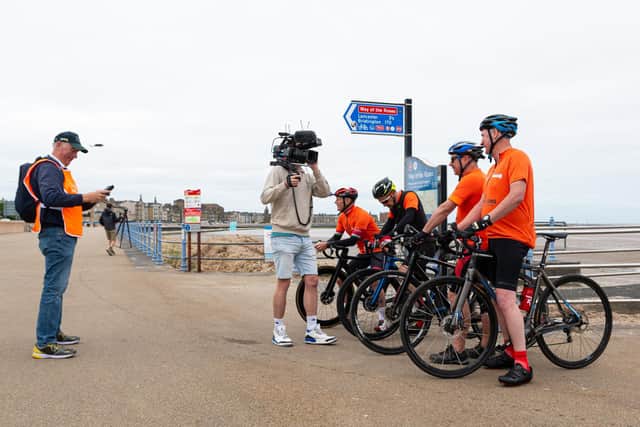 TV's The Yorkshire Vet Peter Wright filming before setting off on the coast to coast cycle ride from Morecambe promenade to Bridlington raising funds for Photo: Kelvin Stuttard