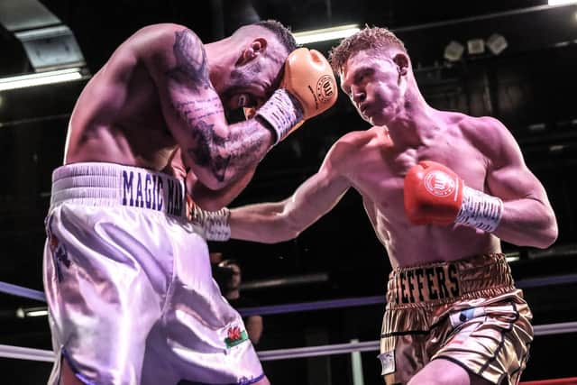 Mark Jeffers, right, on his way to victory over Geraint Goodridge