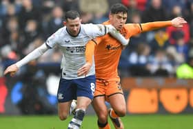 Alan Browne competes for possession with Hull City's Ryan Giles (photo: Dave Howarth/CameraSport)