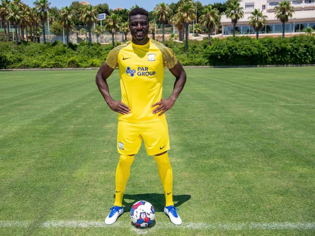 Bambo Diaby models the new PNE away kit.