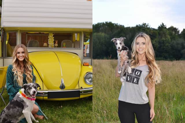 Charlotte pictured with some of her beloved pets and campavan.