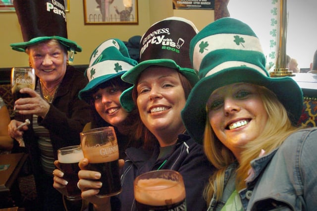 From left, Greta Frazer, Deborah Day, Amanda Cocker and Gillian Day celebrate St Patrick's Day in the Railway, Preston