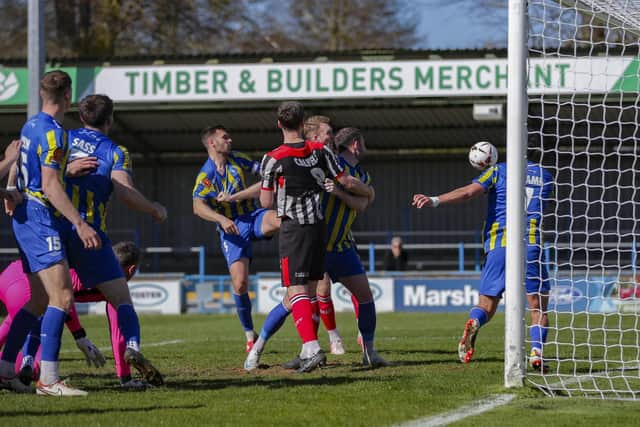 Goalmouth action from the Magpies goalless draw (photo: David Airey/dia_images)