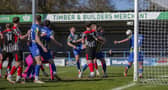 Goalmouth action from the Magpies goalless draw (photo: David Airey/dia_images)