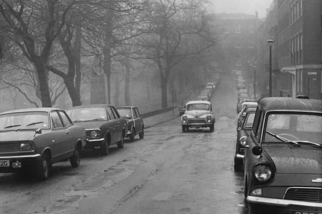 A moody and atmospheric Winckley Square in Preston, pictured here in 1973