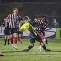 Momodou Touray fires an effort towards goal against Peterborough Sports (photo: David Airey/dia_images)